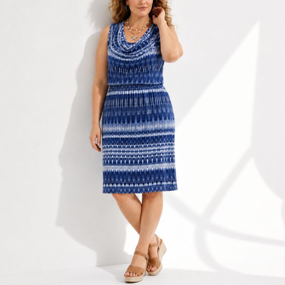Cynthia Rowley Cowl Neck Tank Dress XL NWT Blue White Tie Dye Resort Coastal